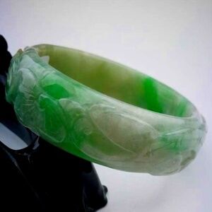 NATURE BEAUTIFUL CARVING GRADE A GREEN JADE JADEITE BRACELET BANGLE 59MM #A1117
